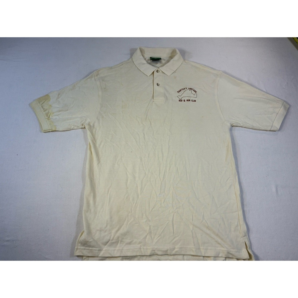 Vintage‎ Outer Banks Martha's Vineyard Rod & Gun Club Polo Shirt Cream Large